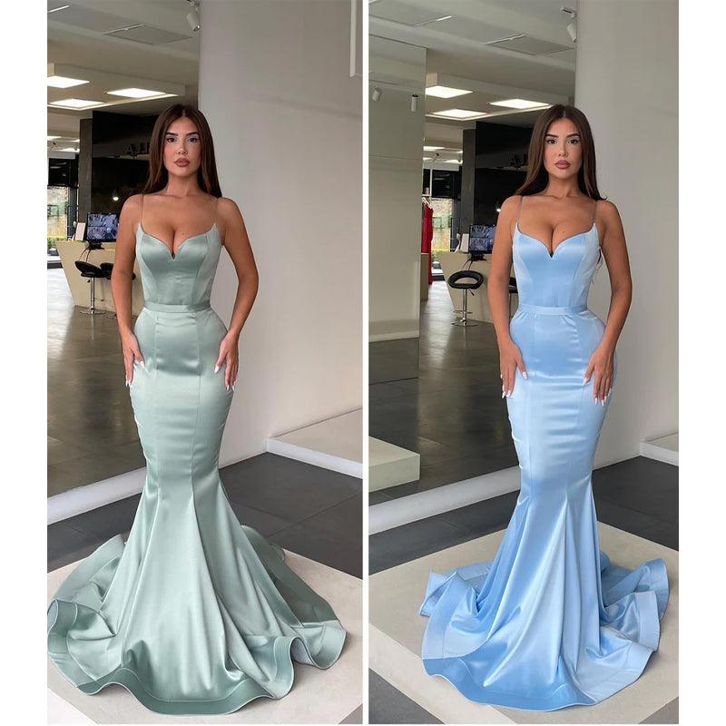 Vestido de fiesta sencillo de sirena con tirantes finos