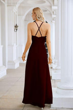 Ladies Chiffon Spaghetti Strap V Neck Front Slit Floor Length Bridesmaid Evening Dress Prom Party Wedding Evening Dress 28116-numbersea