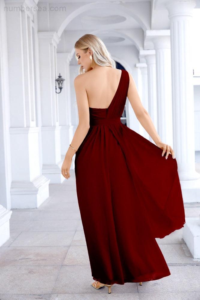 Ladies Chiffon One Shoulder Bridesmaid Evening Dress Wedding Party Evening Dress 28133-numbersea