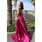 Vestido de fiesta de dos piezas con escote en V, tirantes finos y bolsillos 