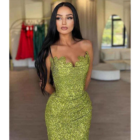 Sheath/column Full Sequins Sparkly Long Prom Party Dress