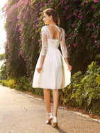 Vestidos de novia princesa escote en V mangas 3/4 gasa corta