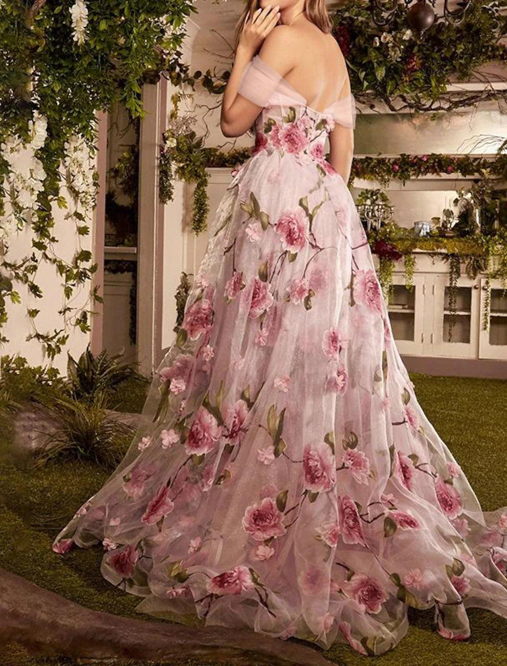 Blumenkleid Formeller Hochzeitsgast Sweep / Brush Train Ärmellos Schulterfrei Spitze mit Blumendruck Ballkleider