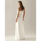 Vestido de dama de honor con corte tubo/columna, un hombro, sin mangas, elegante, largo hasta el suelo, de gasa con lazo(s), pliegues y fruncido.