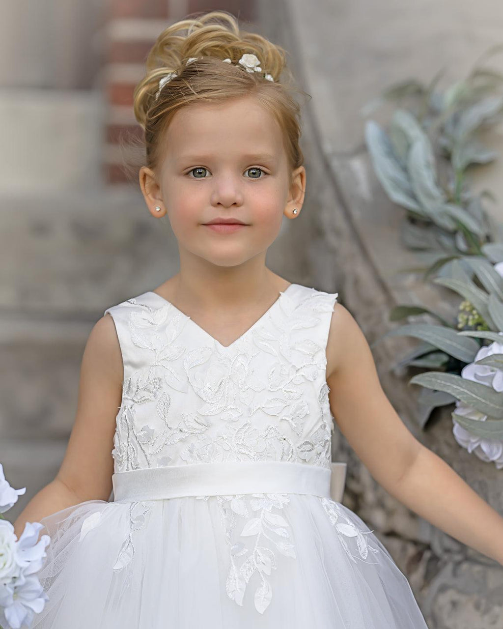 Vestido de niña de las flores sin mangas con encaje de tul hasta la rodilla 