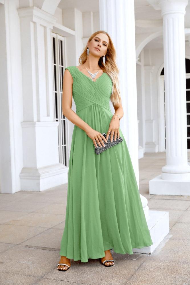 Ladies Chiffon V Neck Sleeveless Floor Length Bridesmaid Evening Dress Wedding Party Evening Dress 28126-numbersea