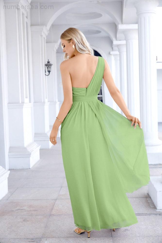 Ladies Chiffon One Shoulder Bridesmaid Evening Dress Wedding Party Evening Dress 28133-numbersea