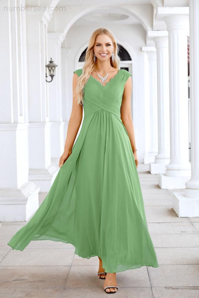 Ladies Chiffon V Neck Sleeveless Floor Length Bridesmaid Evening Dress Wedding Party Evening Dress 28126-numbersea