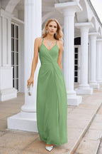 Ladies Chiffon Spaghetti Strap V Neck Front Slit Floor Length Bridesmaid Evening Dress Prom Party Wedding Evening Dress 28116-numbersea