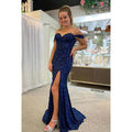 Sheath/Column Off-Shoulder Sequined Split Sleeveless Evening Dress