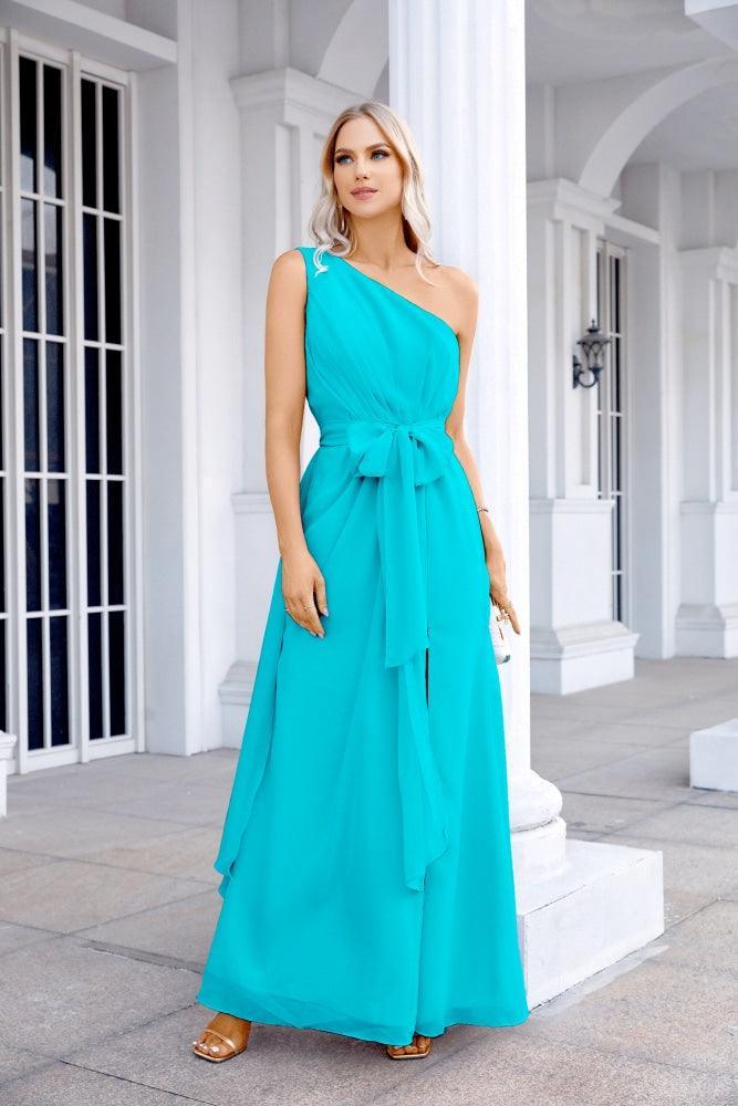 Ladies Chiffon One Shoulder Bridesmaid Evening Dress Wedding Party Evening Dress 28133-numbersea