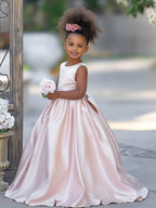 Sleeveless Satin Beaded Neckline and Bow Detail Dress