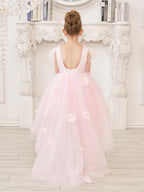 Vestido de princesa sin mangas de tul para niña de las flores con cuentas y lazo de plumas (010224704) 