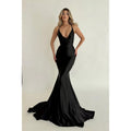 Vestido de noche largo azul plisado con tirantes de sirena/trompeta, sexy y atractivo 