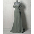 Sheath/columnoff-shoulder Straps Beaded Pleats Formal Evening Dress