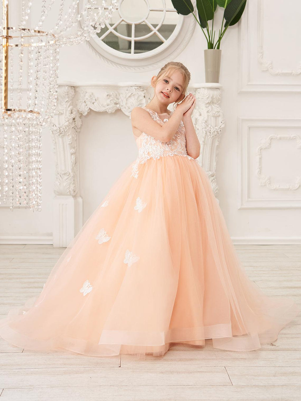 Elegante vestido de tul sin mangas estilo princesa de corte A para niña de las flores 