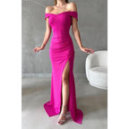 Sheath/column Glitter Off-shoulder Side Split Long Prom Formal Dress