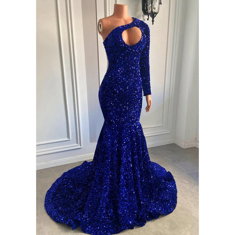 Einzigartiges Ballkleid mit glitzernden Pailletten und langen Ärmeln 