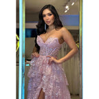 Glamouröses und dramatisches schulterfreies, ärmelloses Party-Ballkleid in A-Linie mit Applikationen