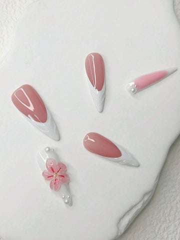 Pink Sakura Handmade gel false nails press on nails