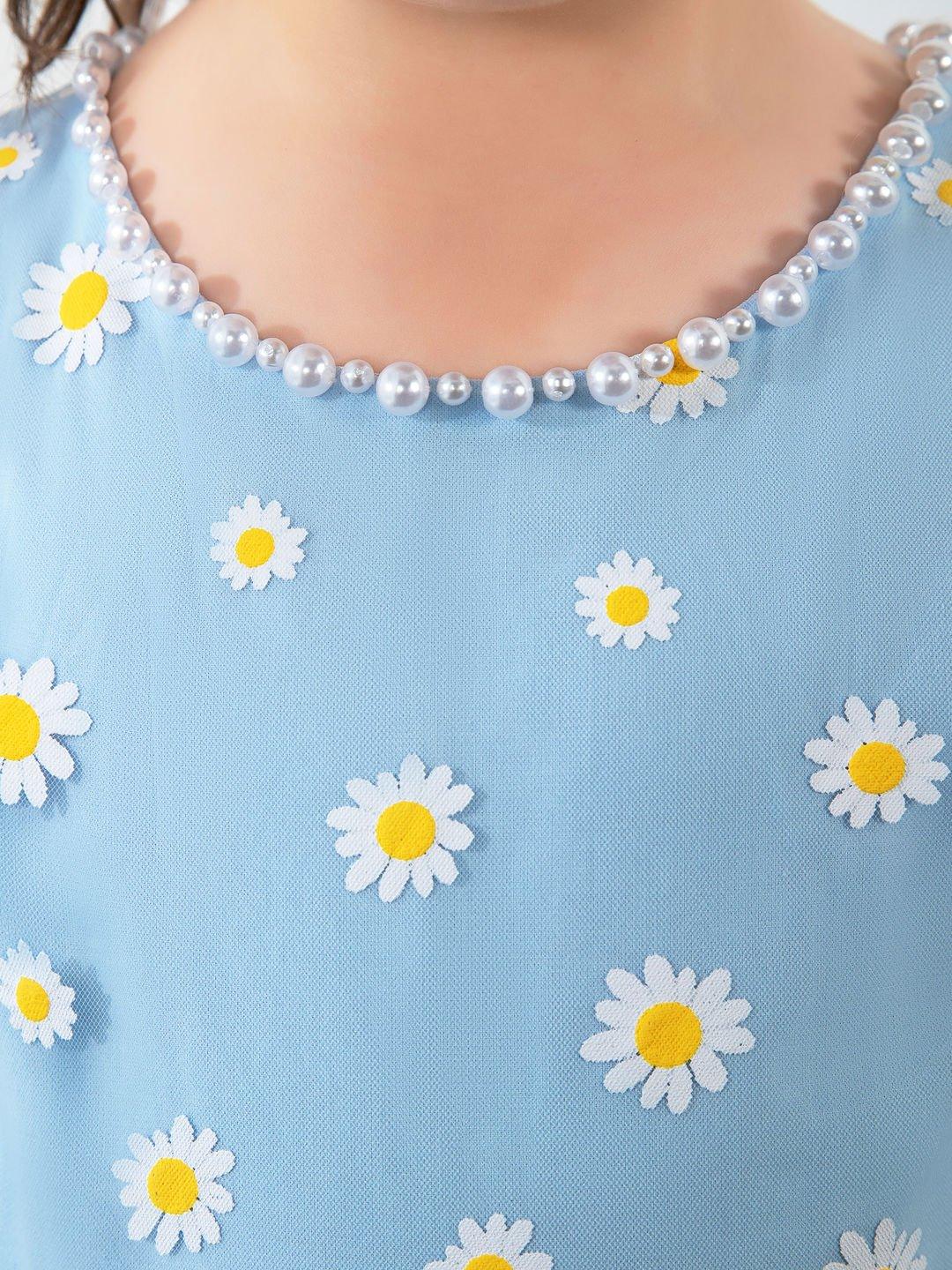NumberSea - Kids Little Blue Daisy Flower Girls' Princess Cute Dresses Children's Occasion Wear Party Dresses Birthday Dress
