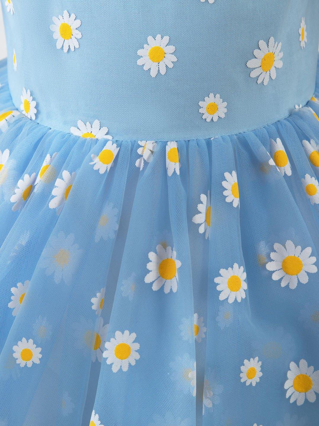 NumberSea - Kids Little Blue Daisy Flower Girls' Princess Cute Dresses Children's Occasion Wear Party Dresses Birthday Dress