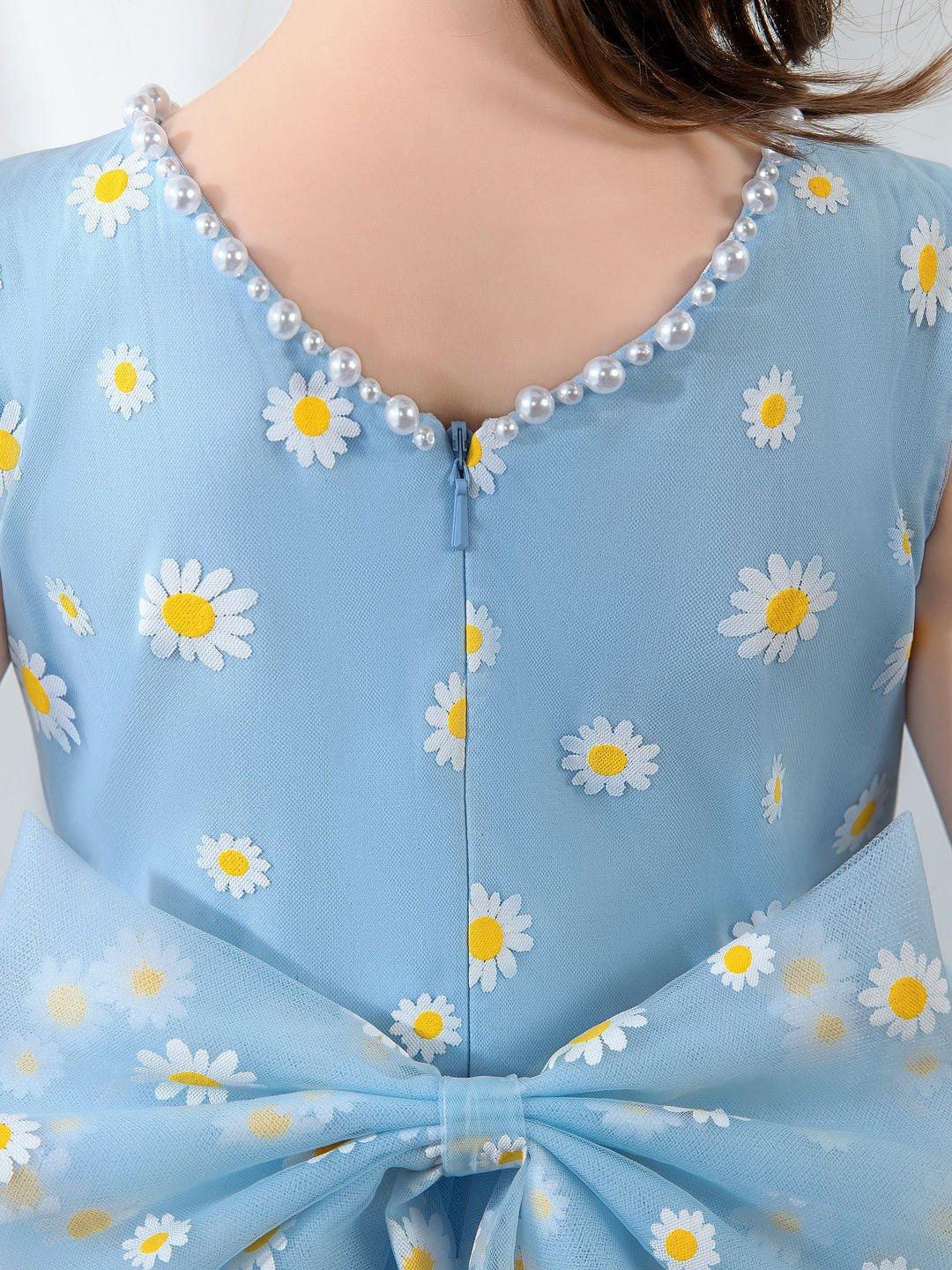 NumberSea - Kids Little Blue Daisy Flower Girls' Princess Cute Dresses Children's Occasion Wear Party Dresses Birthday Dress