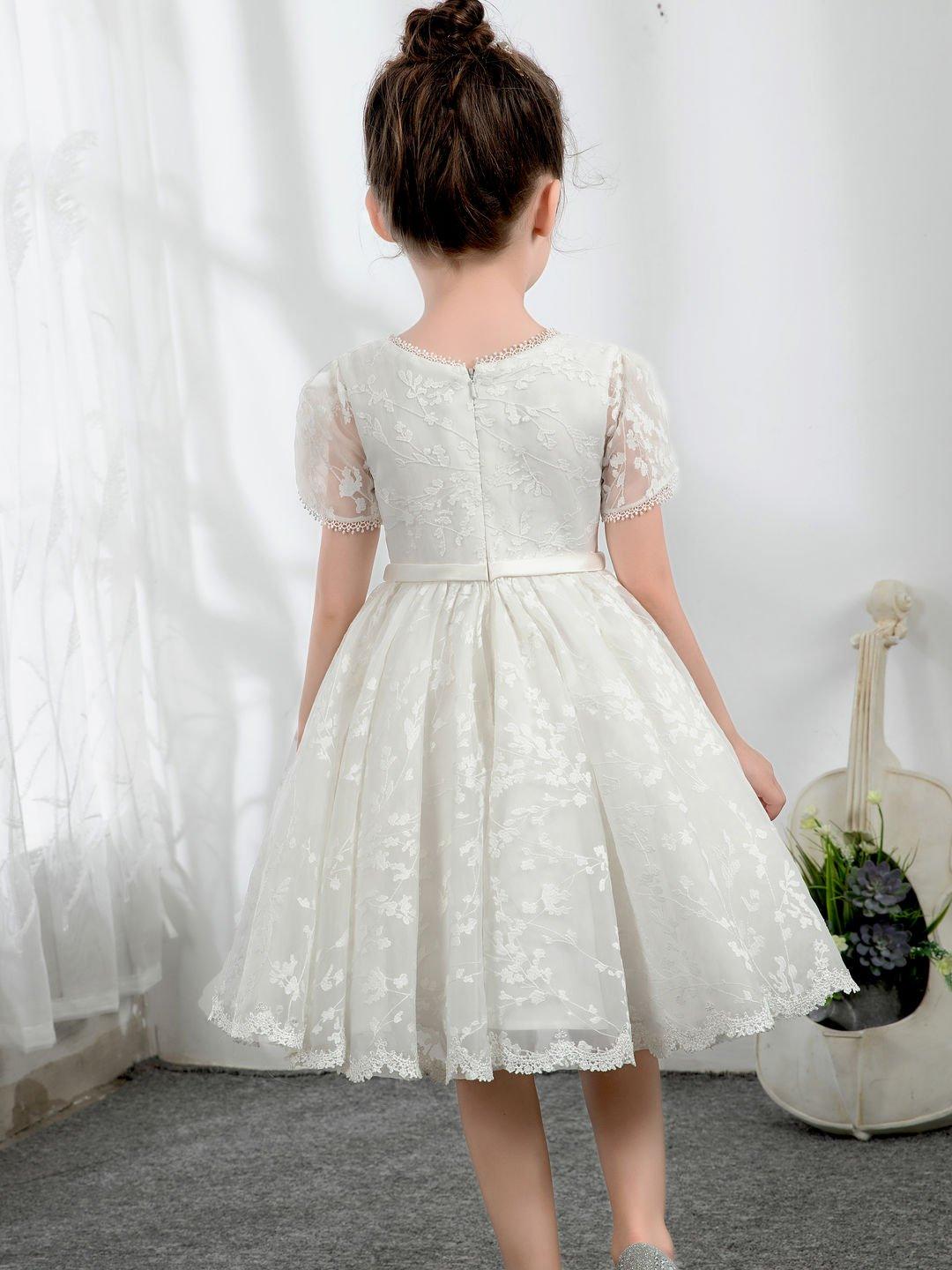 NumberSea - Lace Kids Princess Cute Dresses Short Sleeves Birthday Dress Children's Occasion Wear Party Dresses Girls Flower Dresses