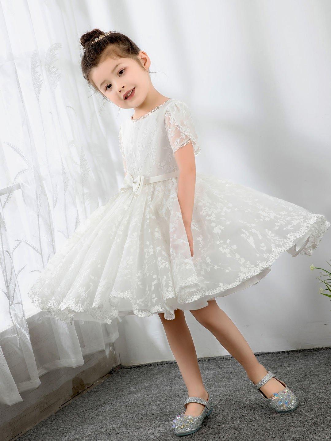 NumberSea - Lace Kids Princess Cute Dresses Short Sleeves Birthday Dress Children's Occasion Wear Party Dresses Girls Flower Dresses
