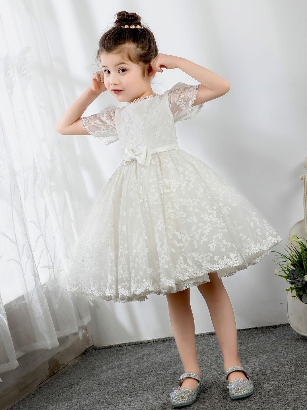 NumberSea - Lace Kids Princess Cute Dresses Short Sleeves Birthday Dress Children's Occasion Wear Party Dresses Girls Flower Dresses
