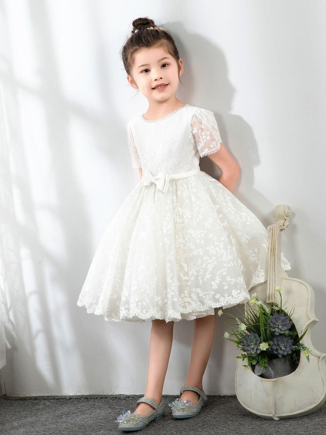 NumberSea - Lace Kids Princess Cute Dresses Short Sleeves Birthday Dress Children's Occasion Wear Party Dresses Girls Flower Dresses