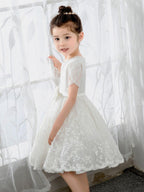 NumberSea - Lace Kids Princess Cute Dresses Short Sleeves Birthday Dress Children's Occasion Wear Party Dresses Girls Flower Dresses