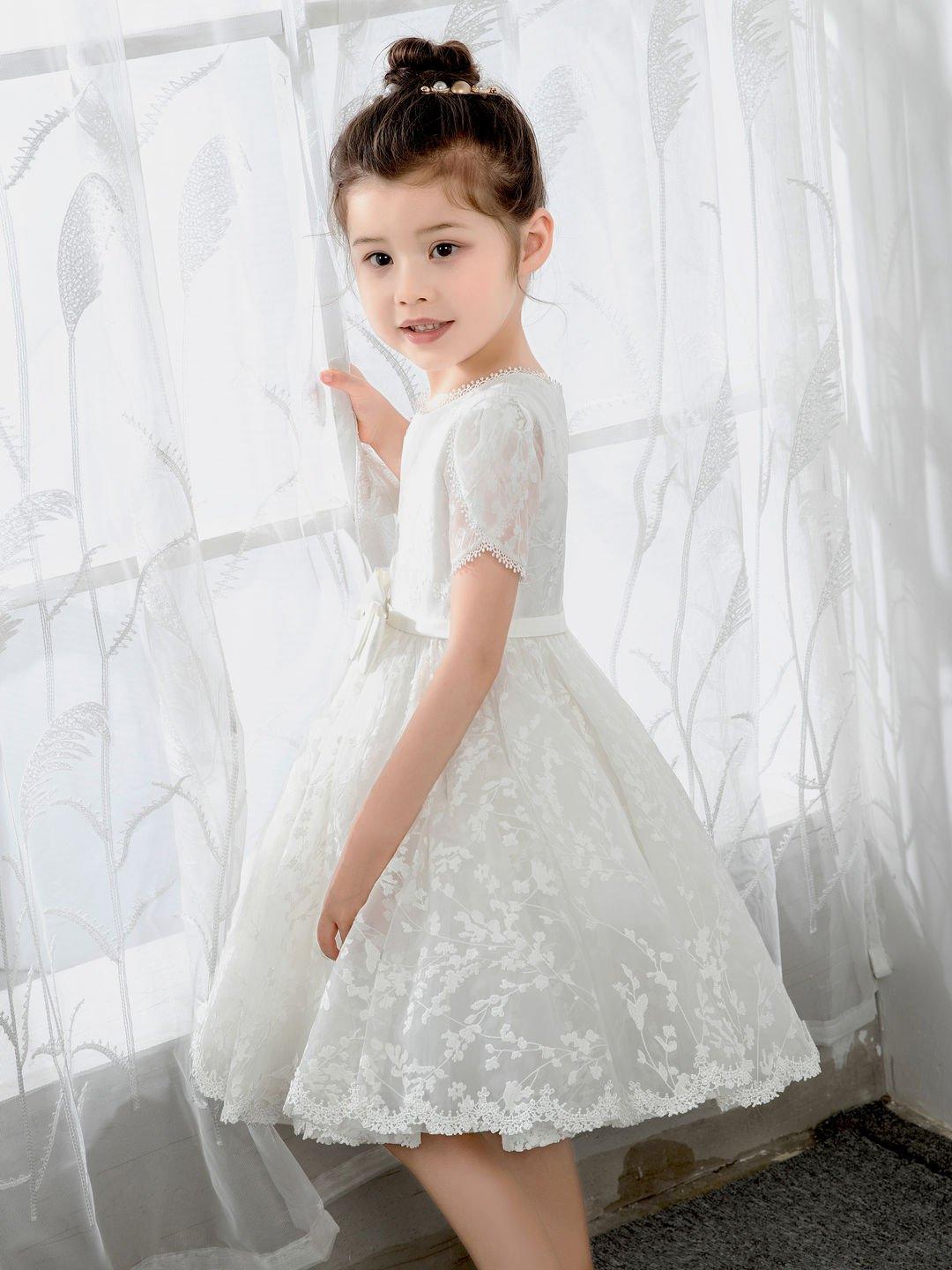 NumberSea - Lace Kids Princess Cute Dresses Short Sleeves Birthday Dress Children's Occasion Wear Party Dresses Girls Flower Dresses