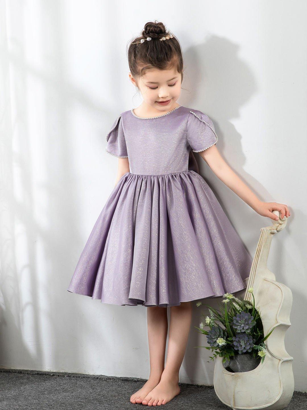 NumberSea - Satin Kids Princess Cute Dresses Short Sleeves Birthday Dress Children's Occasion Wear Party Dresses Flower Girl Dresses