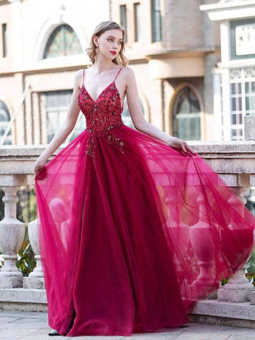Robe de soirée luxueuse et sexy en forme de A, bretelles spaghetti, sans manches, avec fente, longueur au sol 