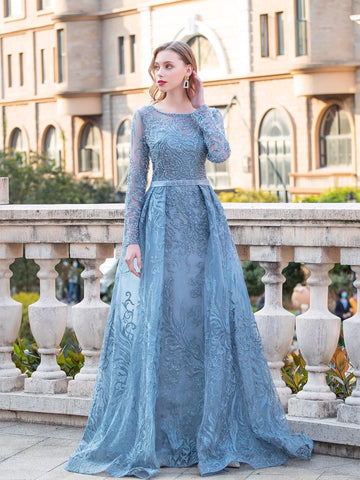 Numbersea Mermaid Trumpet  Fashion Formal Evening Dresses Long Sleeve Floor Length Prom Dresses