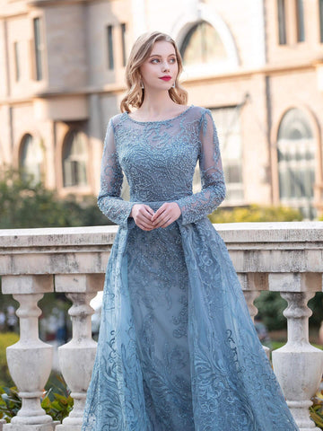 Numbersea Mermaid Trumpet  Fashion Formal Evening Dresses Long Sleeve Floor Length Prom Dresses