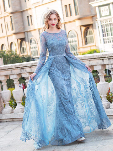 Numbersea Mermaid Trumpet  Fashion Formal Evening Dresses Long Sleeve Floor Length Prom Dresses