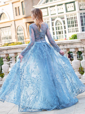 Numbersea Mermaid Trumpet  Fashion Formal Evening Dresses Long Sleeve Floor Length Prom Dresses