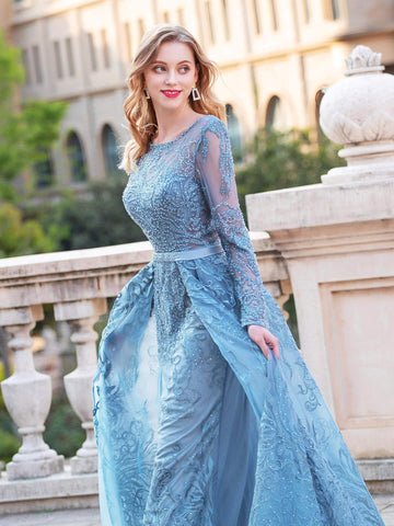 Numbersea Mermaid Trumpet  Fashion Formal Evening Dresses Long Sleeve Floor Length Prom Dresses