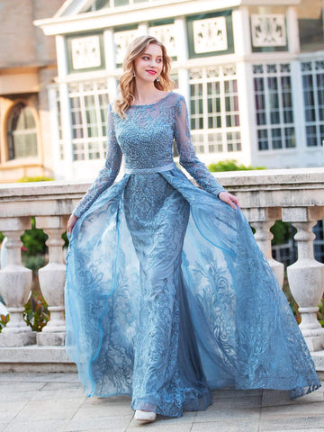 Numbersea Mermaid Trumpet  Fashion Formal Evening Dresses Long Sleeve Floor Length Prom Dresses