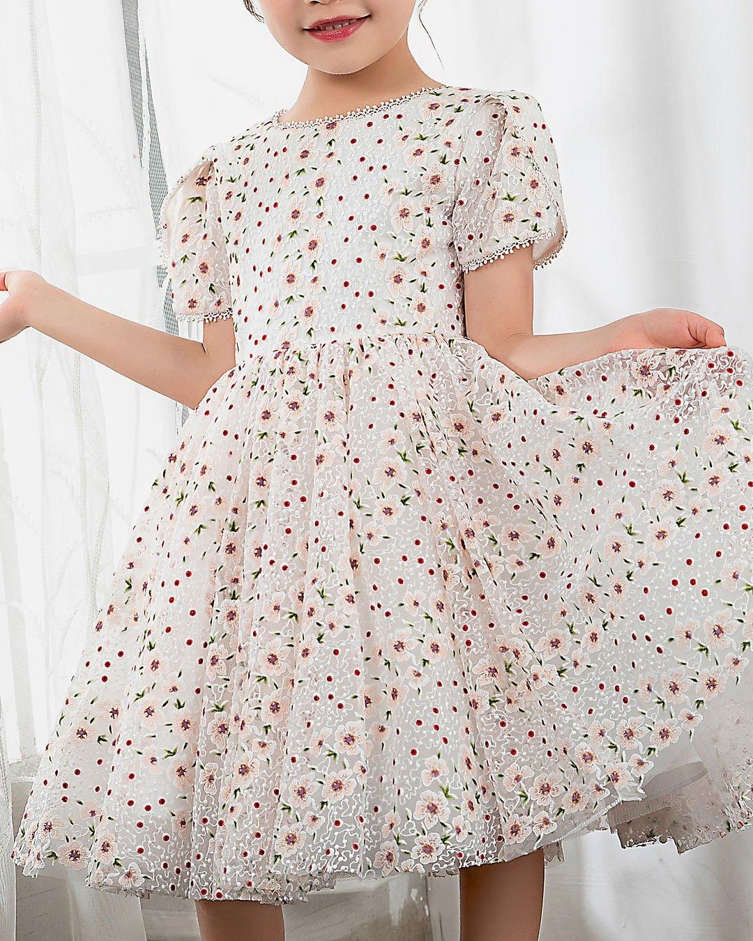 NumberSea - Kids Dress Girls Princess Cute Dresses Short Sleeves Birthday Dress Party Dresses