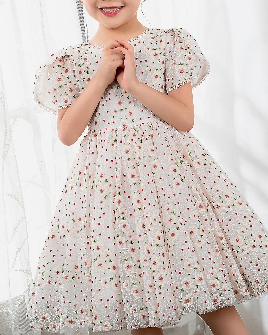 NumberSea - Kids Dress Girls Princess Cute Dresses Short Sleeves Birthday Dress Party Dresses