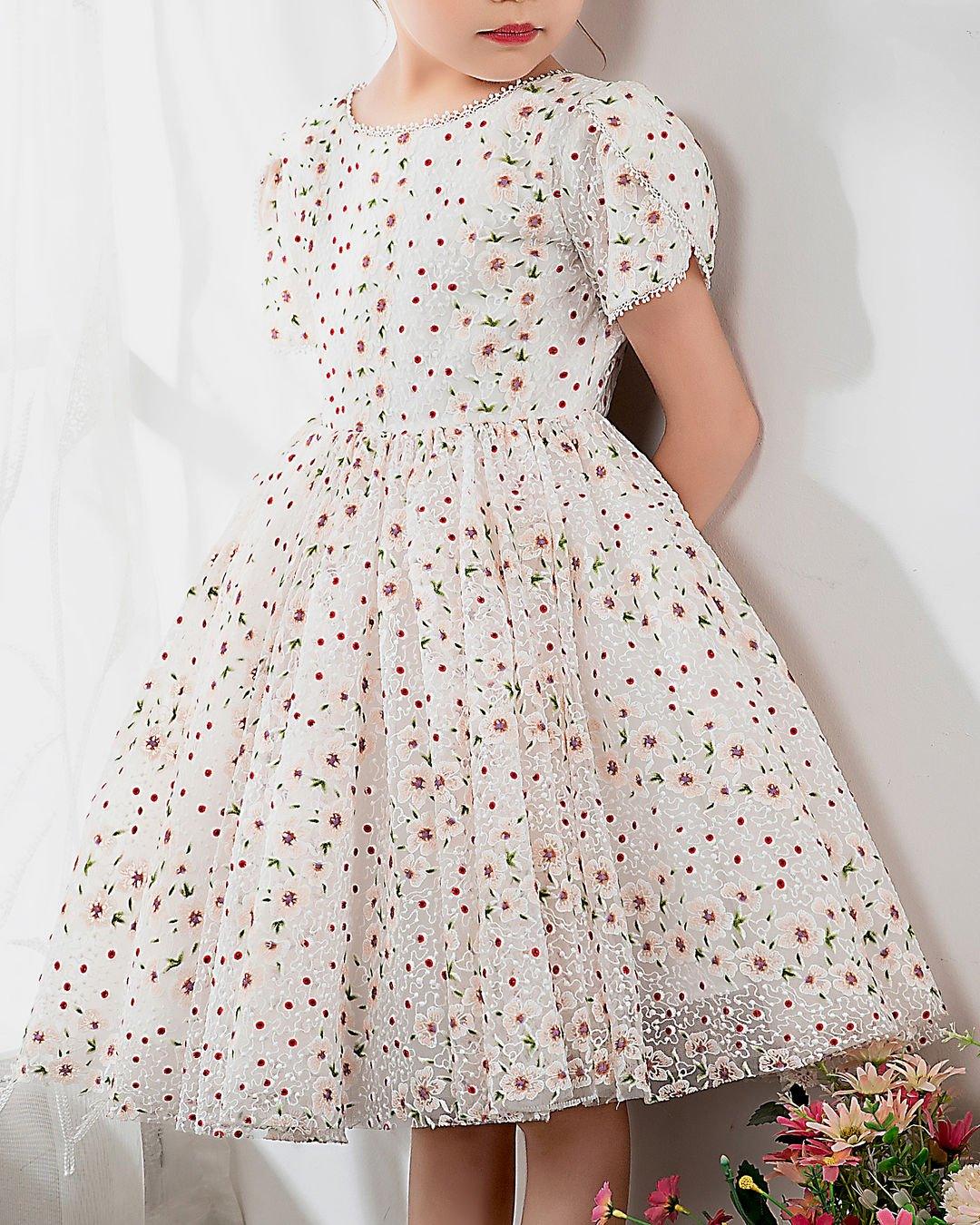 NumberSea - Kids Dress Girls Princess Cute Dresses Short Sleeves Birthday Dress Party Dresses