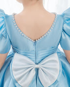 NumberSea - Light Blue Satin Girls Princess Cute Dresses Birthday Dress Party Dresses Kids Dresses Boutique