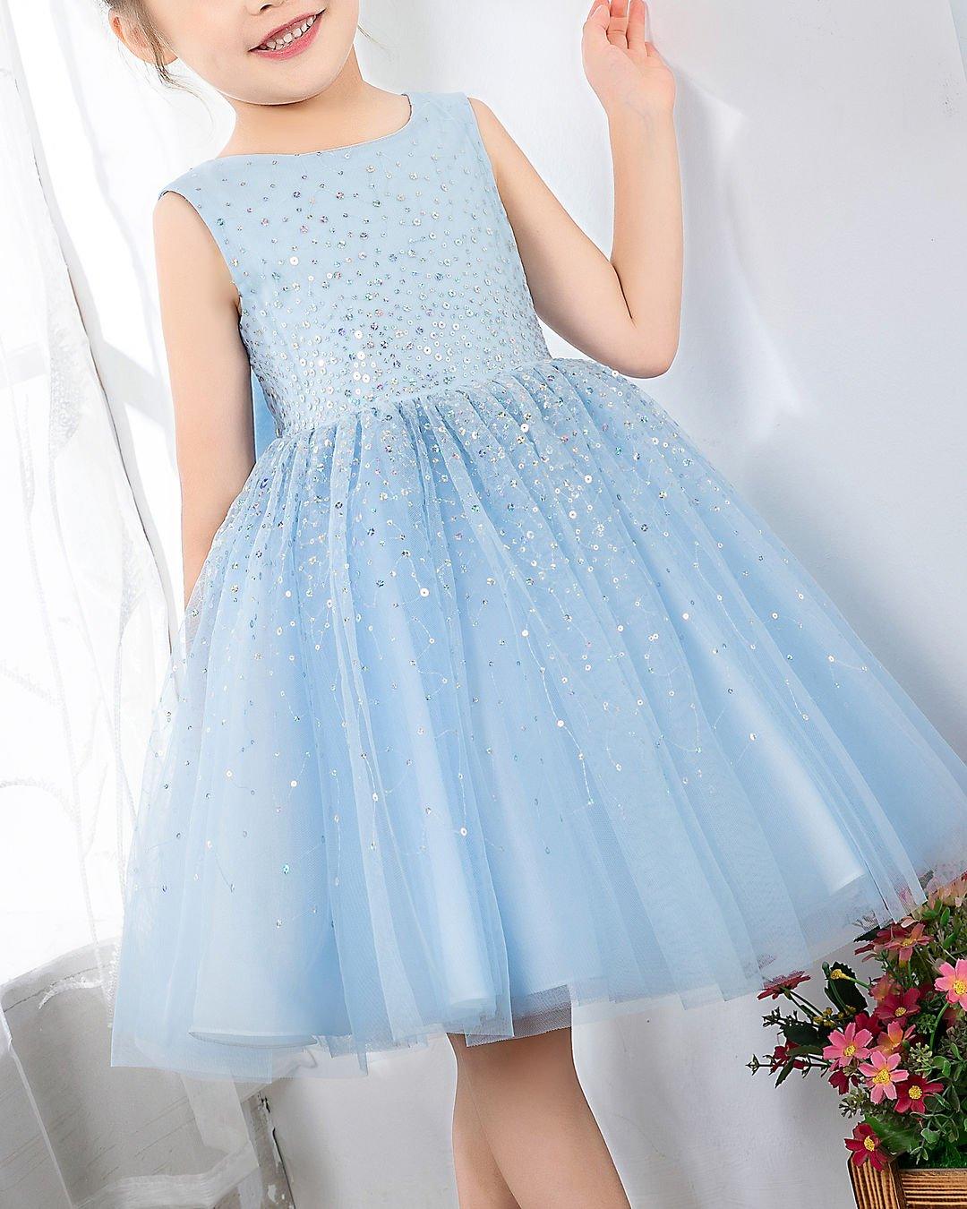 NumberSea - Light Blue Sleeveless Girls Princess Cute Dresses Birthday Dress Party Dresses Kids Dresses Boutique