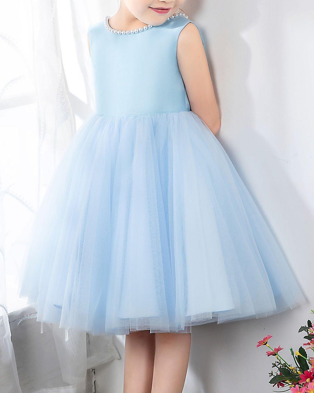 NumberSea - Light Blue Sleeveless Girls Princess Cute Dresses Birthday Dress Party Dresses Kids Dresses