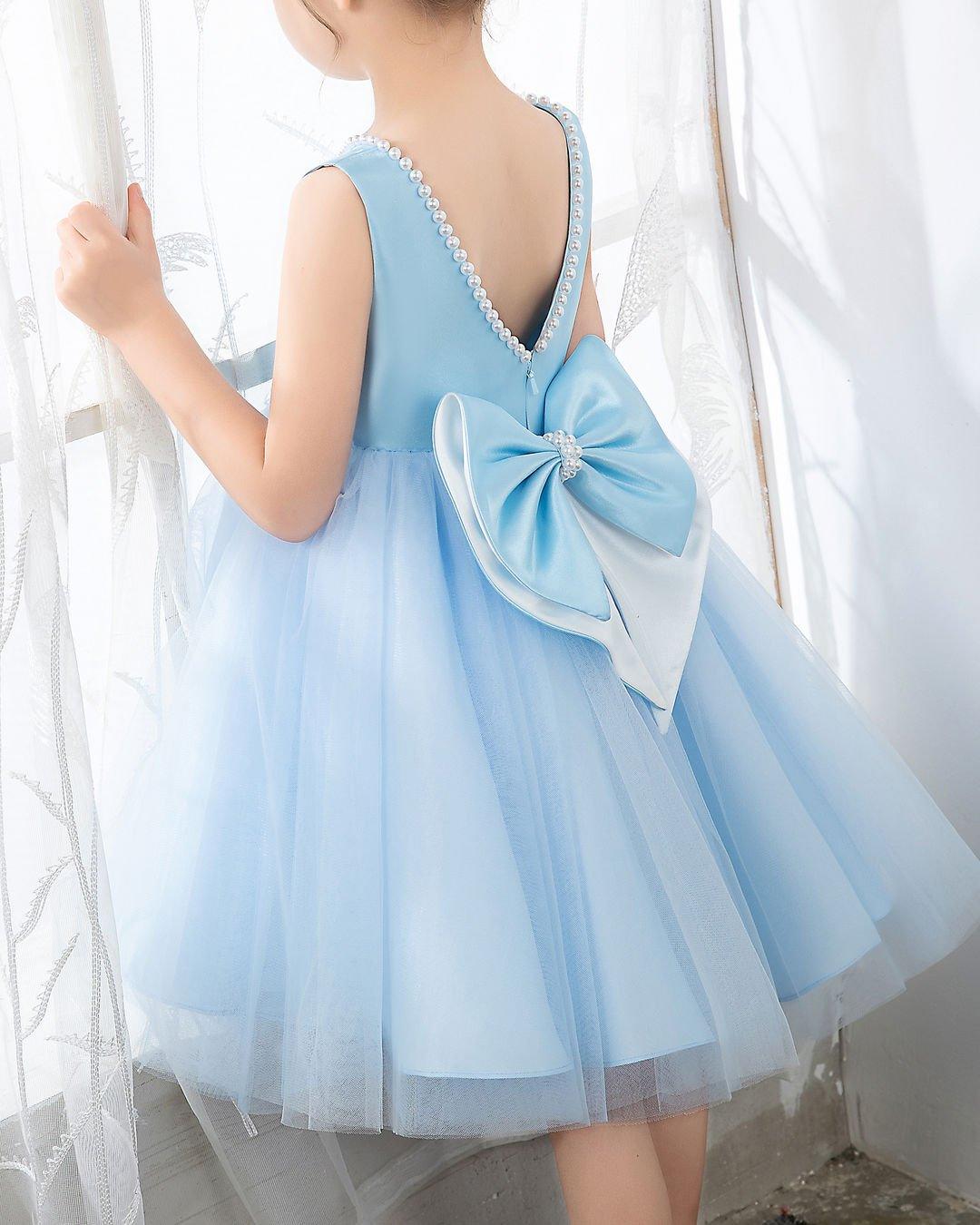 NumberSea - Light Blue Sleeveless Girls Princess Cute Dresses Birthday Dress Party Dresses Kids Dresses