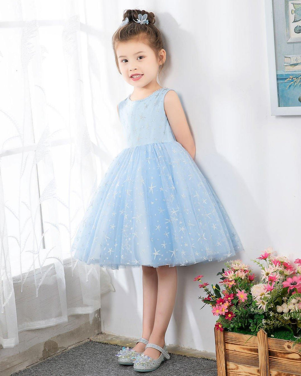 NumberSea - Light Blue Sleeveless Girls Princess Dresses Birthday Dress Party Dresses Kids Fashion Dresses