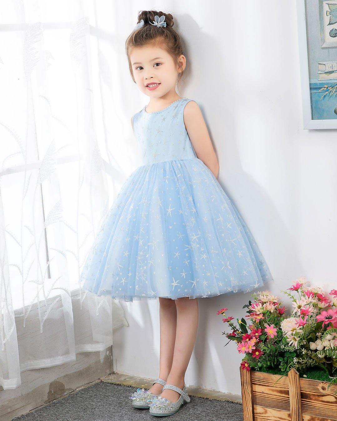 NumberSea - Light Blue Sleeveless Girls Princess Dresses Birthday Dress Party Dresses Kids Fashion Dresses
